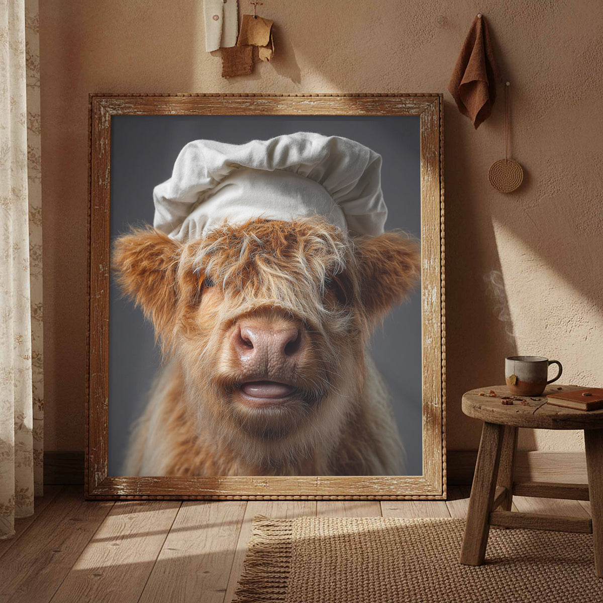 Highland Cow Chef Canvas Print – styled room view 4