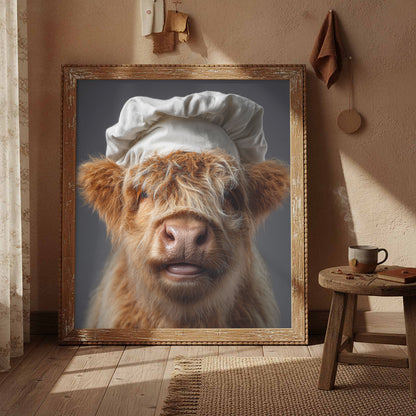 Highland Cow Chef Canvas Print – styled room view 4
