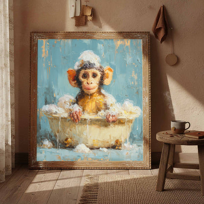 Young Monkey Bathtub Print – styled room view 4