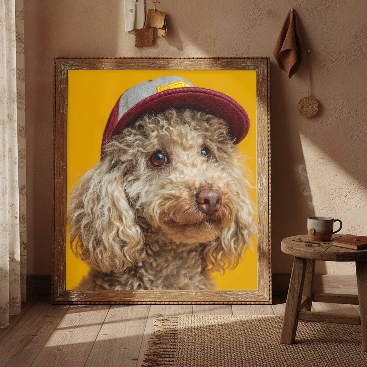 Poodle Baseball Cap Canvas Print – styled room view 3