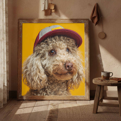 Poodle Baseball Cap Canvas Print – styled room view 3