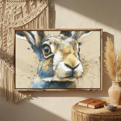 Watercolor Rabbit Portrait Canvas Print – styled room view 3
