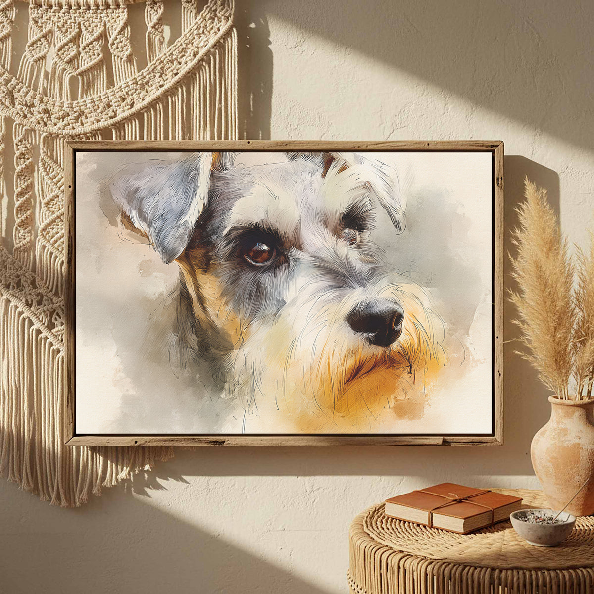 Miniature Schnauzer Canvas Art – styled room view 2