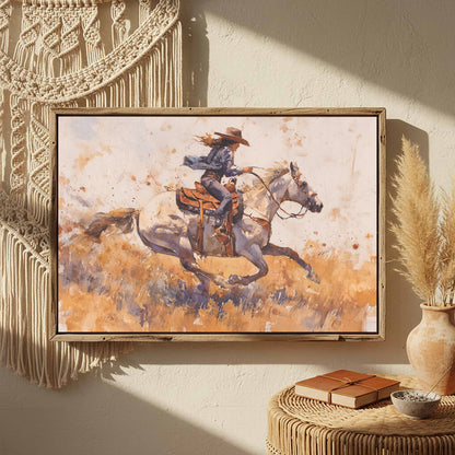 Western Cowgirl Watercolor Canvas Wall Art – styled room view 5
