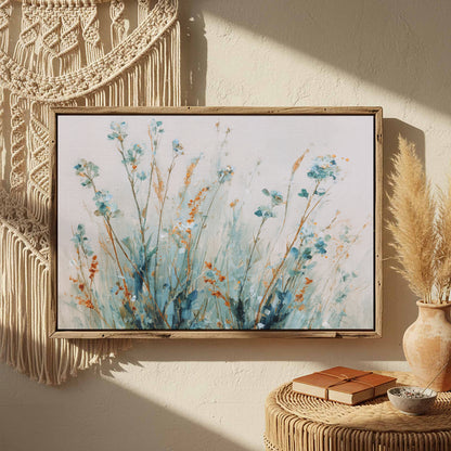Abstract Botanical Wall Art – canvas print shown framed in a styled room