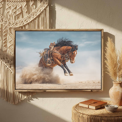 Western Bucking Horse Canvas Art – styled room view 3
