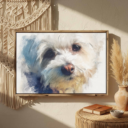 Maltese Dog Portrait Canvas Print – styled room view 2