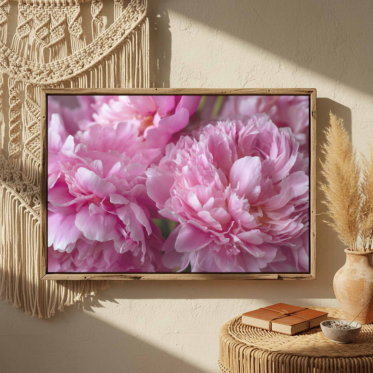 Pink Peony Canvas Wall Art – styled room view 4