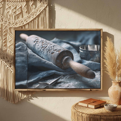 Rustic Kitchen Rolling Pin Canvas Art – styled room view 4