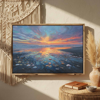 Sunset Beach Oil Painting Canvas Print – styled room view 3