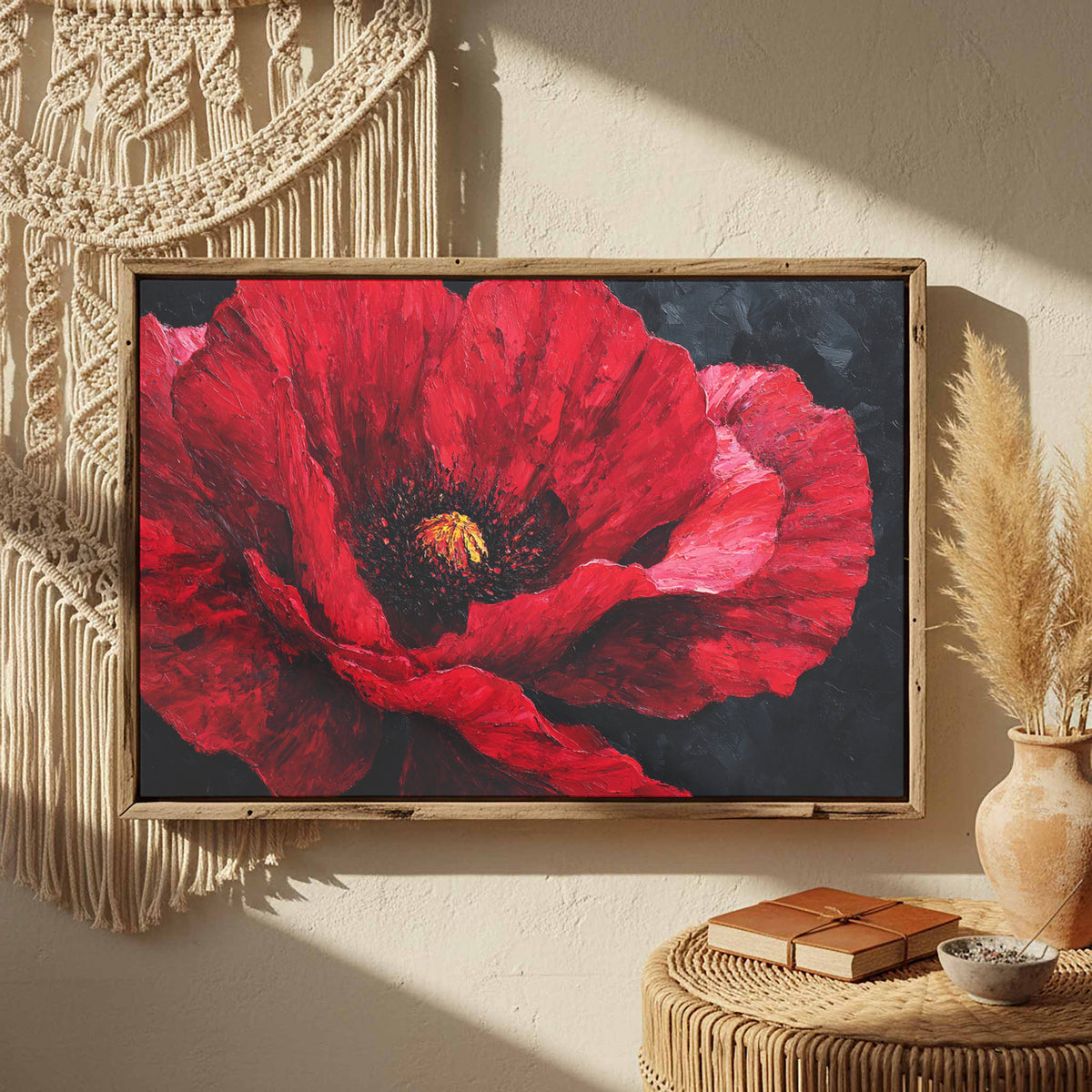 Red Poppy Canvas Wall Art – styled room view 2