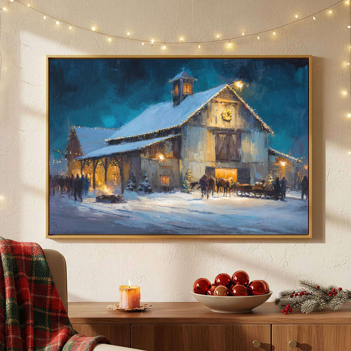 Winter Barn Wedding Wall Art – styled room view 4