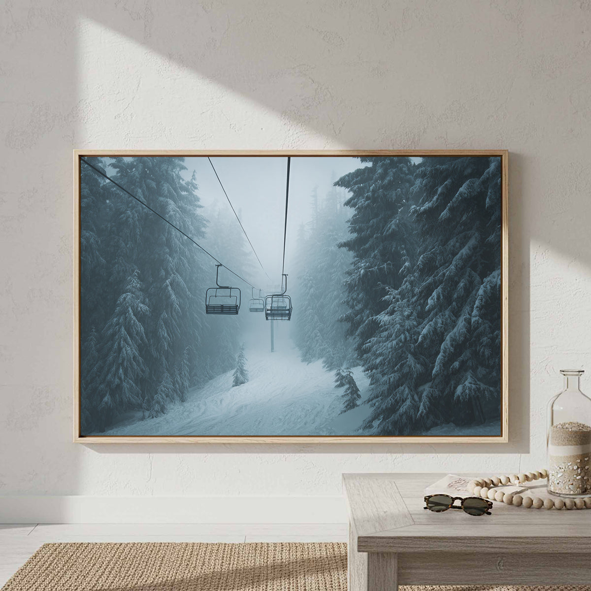 Winter Ski Lift Canvas Wall Art – styled room view 3