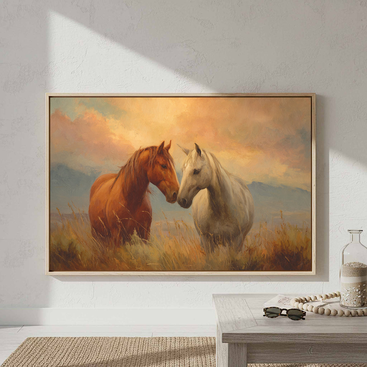 Romantic Horse Canvas Wall Art – styled room view 3