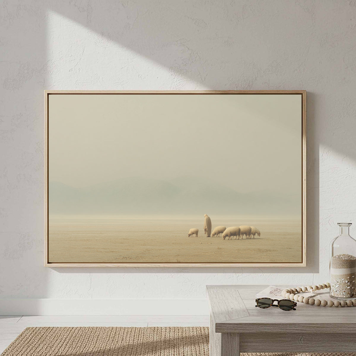 Jesus with Sheep Canvas Wall Art – styled room view 3