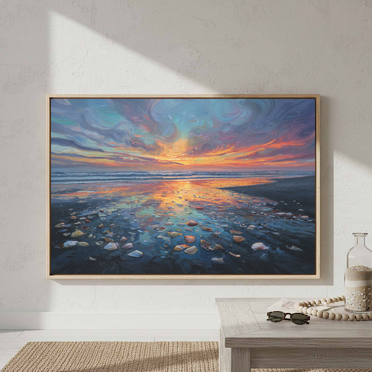 Sunset Beach Oil Painting Canvas Print – styled room view 4