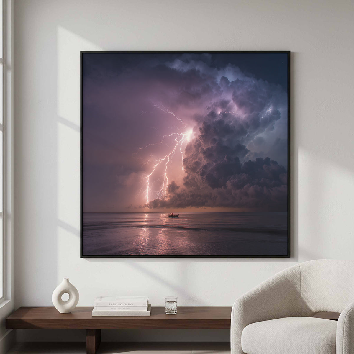 Lightning Storm Canvas Wall Art – styled room view 2