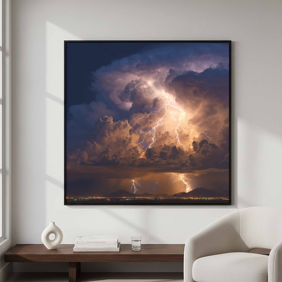 Lightning Storm Canvas Print – styled room view 3