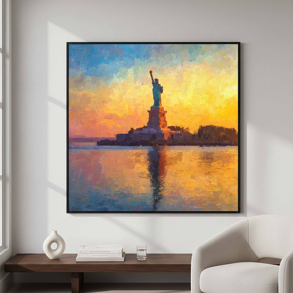 Statue of Liberty Sunrise Canvas Print – styled room view 5