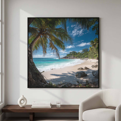 Tropical Beach Palm Tree Canvas Wall Art – styled room view 3