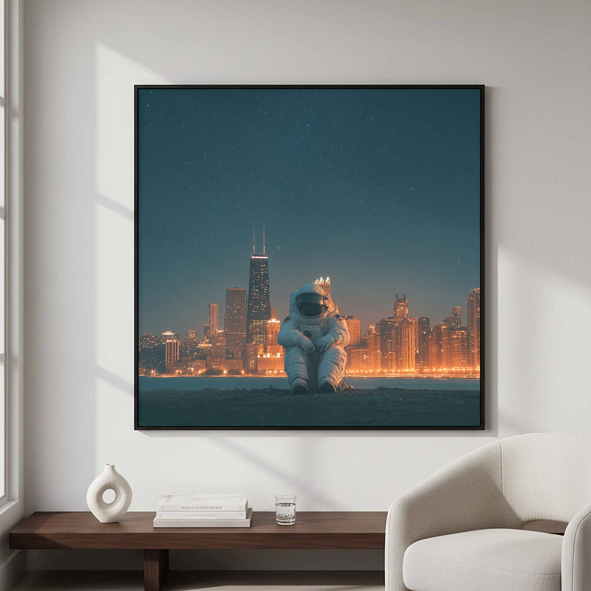 Astronaut Urban Canvas Wall Art – styled room view 4