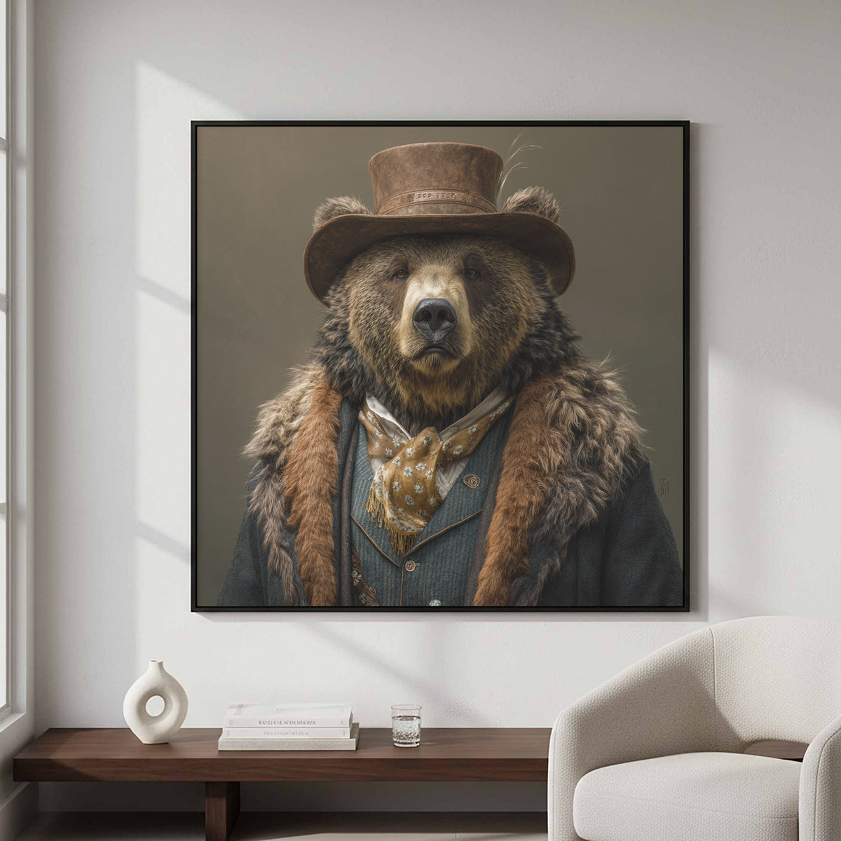 Western Bear Gentleman Canvas Wall Art – styled room view 4