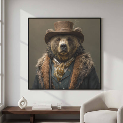 Western Bear Gentleman Canvas Wall Art – styled room view 4