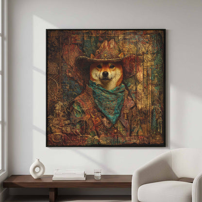 Western Cowboy Shiba Inu Canvas Print – styled room view 4