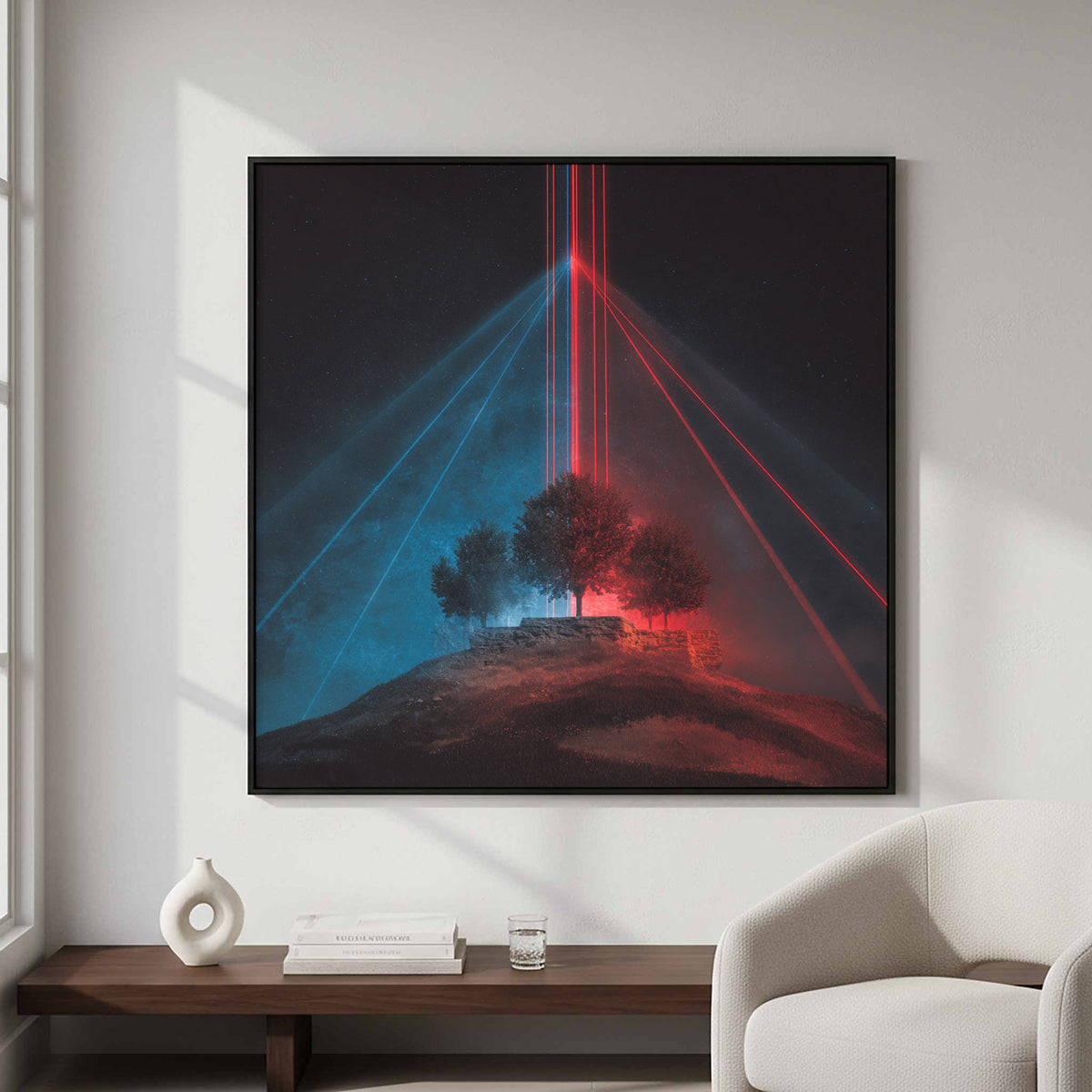 Futuristic Laser Tree Canvas Print – styled room view 3