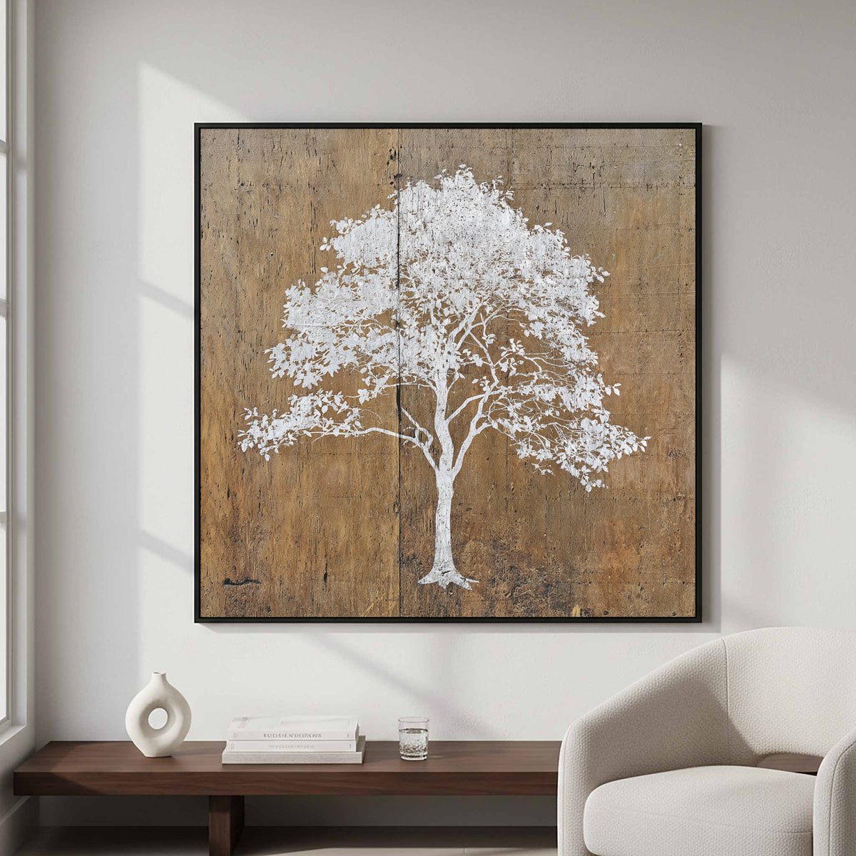White Tree Silhouette Wall Art – styled room view 4