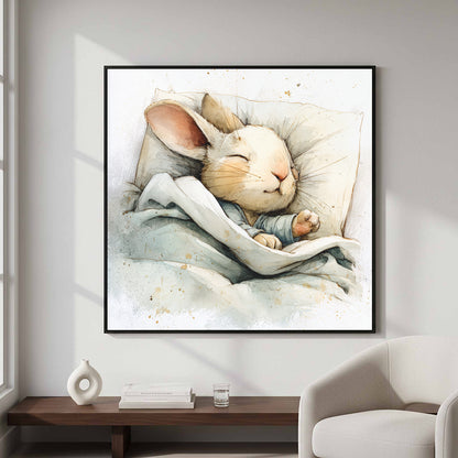 Sleeping Rabbit Canvas Print – styled room view 5