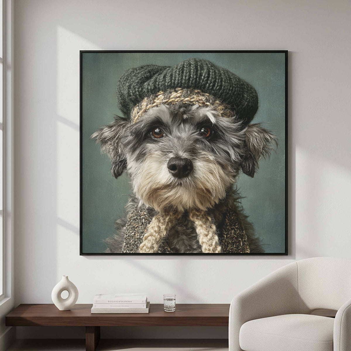 Schnoodle Dog Canvas Wall Art – styled room view 5