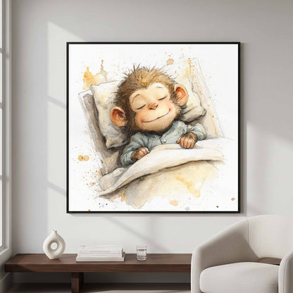 Sleeping Monkey Watercolor Print – styled room view 5