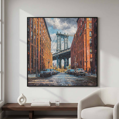 Manhattan Bridge DUMBO Brooklyn Canvas Art – styled room view 4