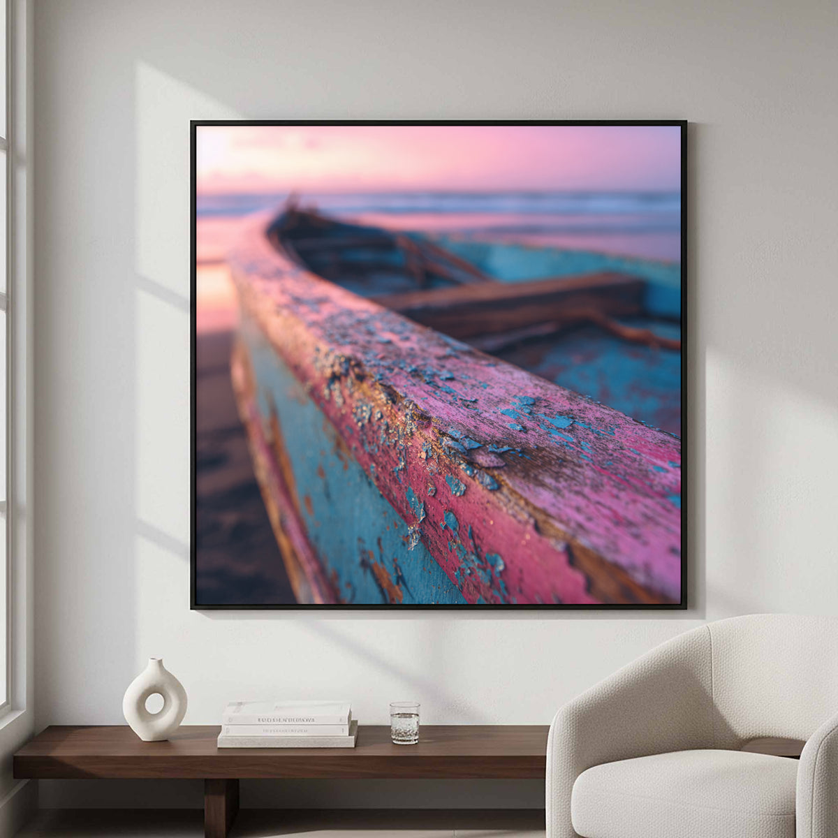 Vintage Surfboard Canvas Print – styled room view 4