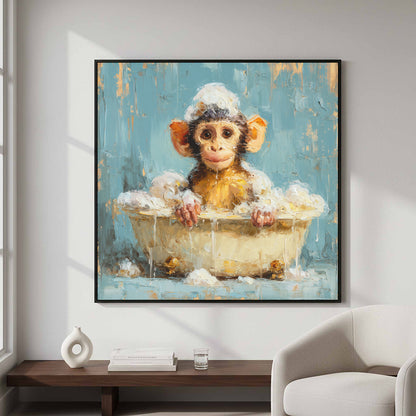 Young Monkey Bathtub Print – styled room view 5