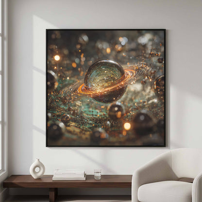 Abstract Saturn Planet Canvas Art – styled room view 3