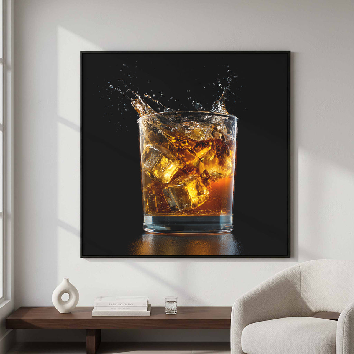 Whiskey Glass Canvas Print – styled room view 3