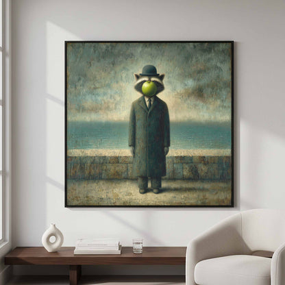 Surreal Raccoon Canvas Art – styled room view 4