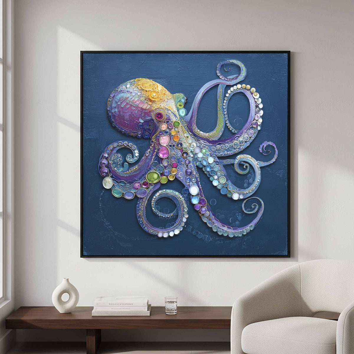 Decorative Octopus Canvas Wall Art – styled room view 4