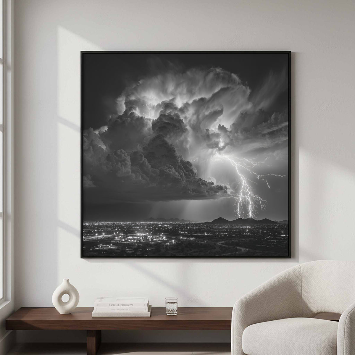 Desert Lightning Storm Canvas Print – styled room view 4