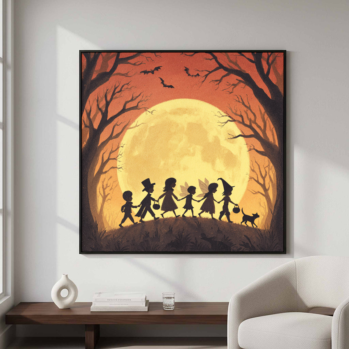 Halloween Trick or Treat Canvas Wall Art – styled room view 3