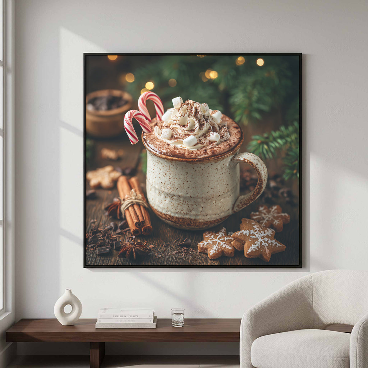 Christmas Hot Cocoa Canvas Wall Art – styled room view 5
