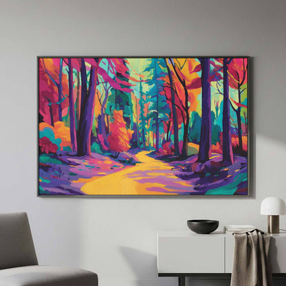 Colorful Forest Path Canvas Art – styled room view 5