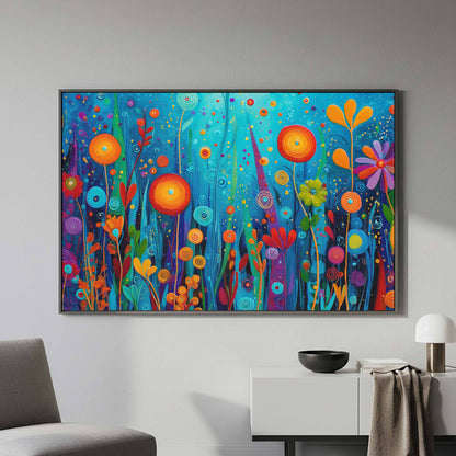 Colorful Abstract Garden Canvas Art – styled room view 3