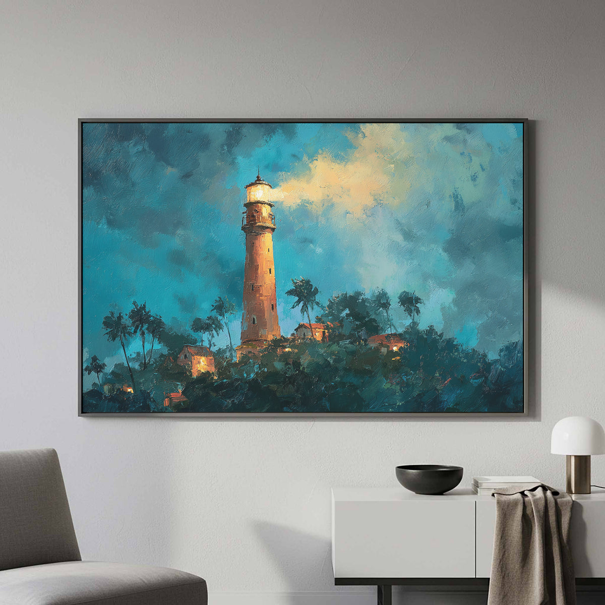 Lighthouse Canvas Wall Art – styled room view 4