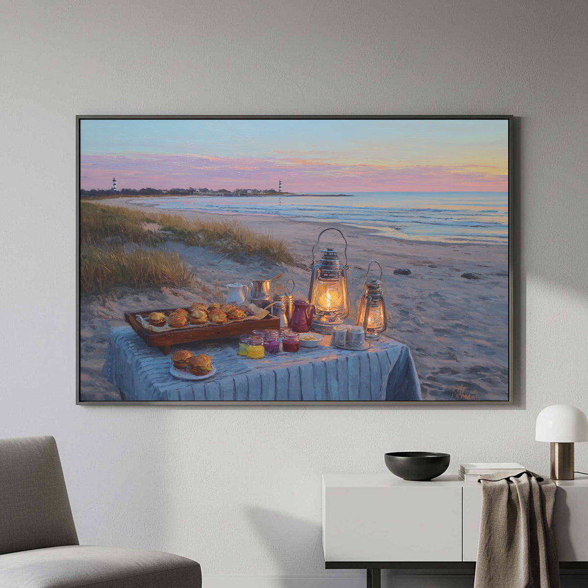Cape Cod Beach Canvas Art – styled room view 4