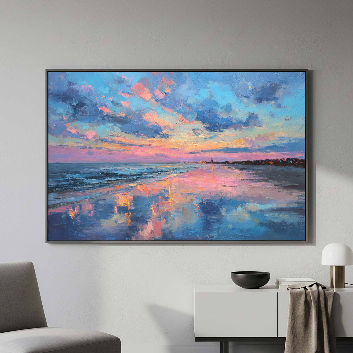 Cape Cod Beach Canvas Art – styled room view 4