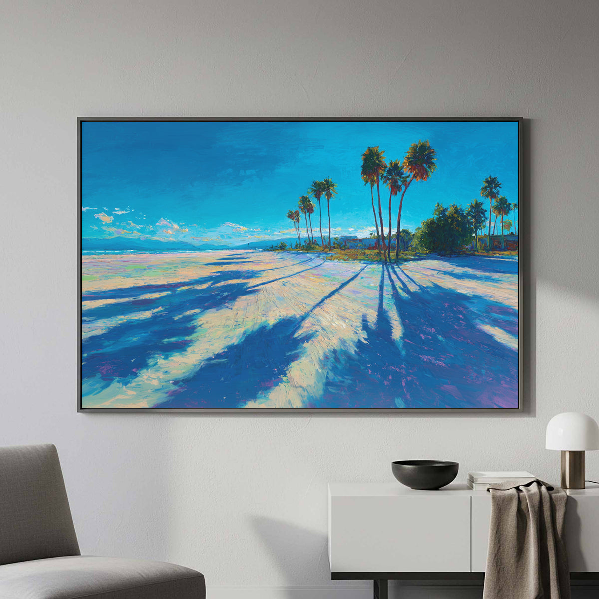 Palm Tree Shadow Canvas Art – styled room view 4