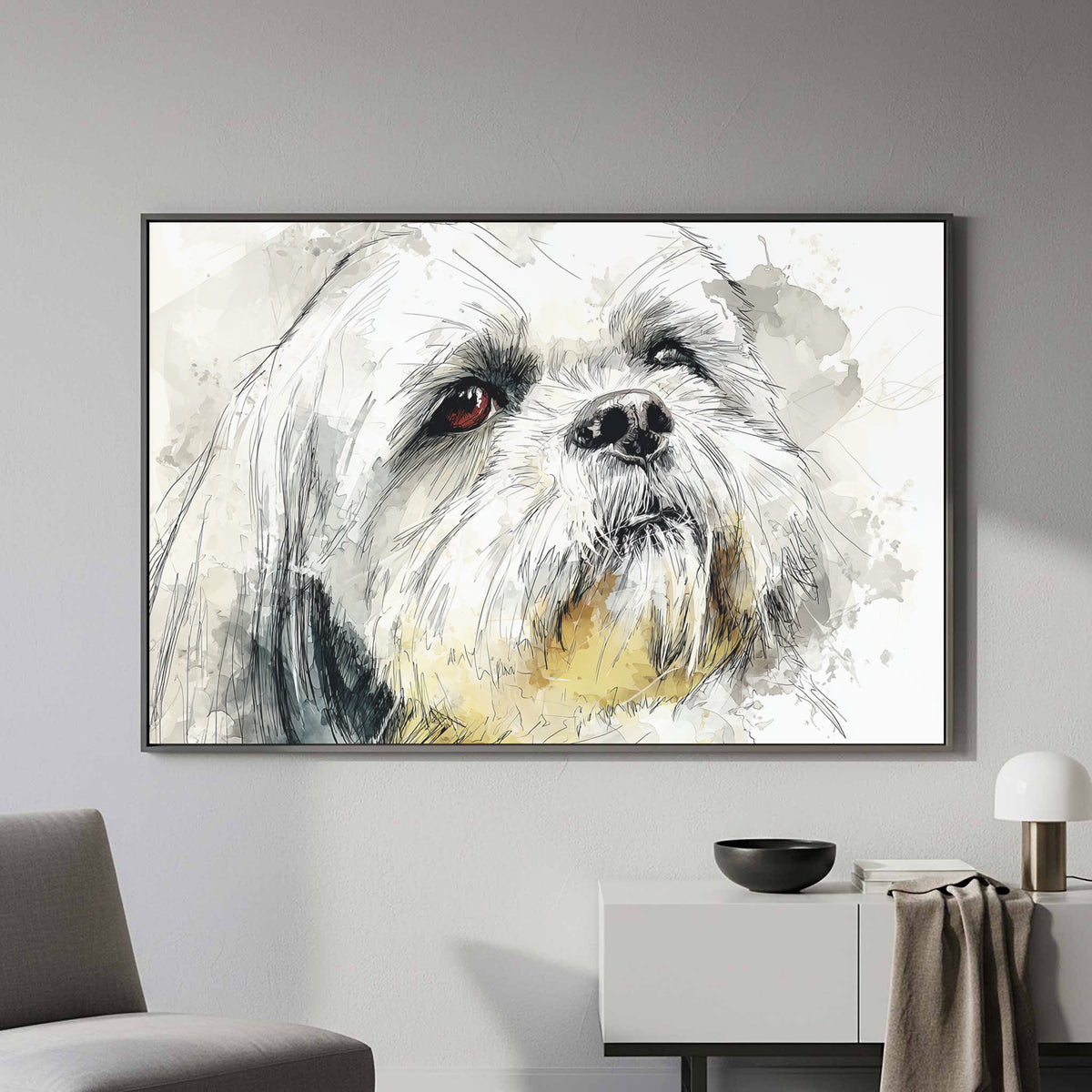 Shih Tzu Dog Portrait Canvas Print – styled room view 4